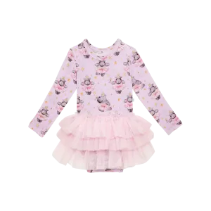 Posh Peanut Long Sleeve Girls Tulle Skirt Bodysuit Dress in Philomena