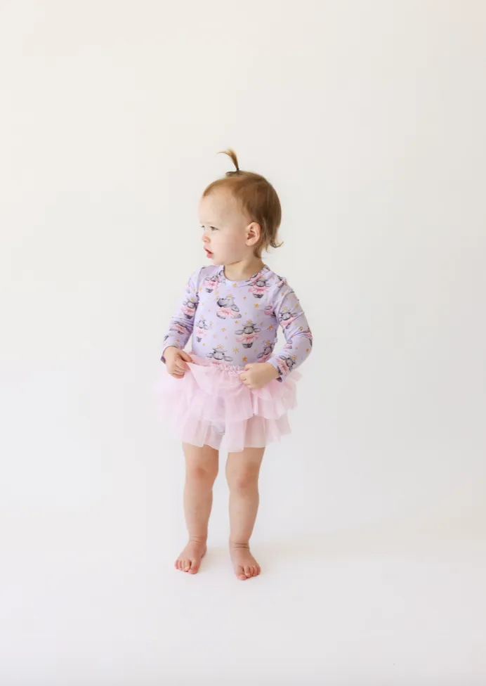 Posh Peanut Long Sleeve Girls Tulle Skirt Bodysuit Dress in Philomena