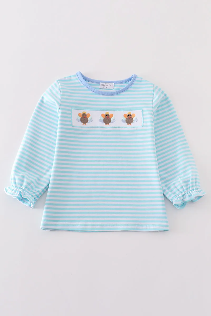 Premium Green Stripe Turkey Embroidery Girl Top