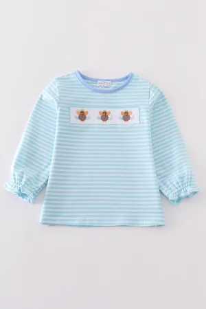 Premium Green Stripe Turkey Embroidery Girl Top