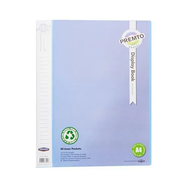 Premto - A4 40 Pocket Display Book - Pastel - Cornflower Blue
