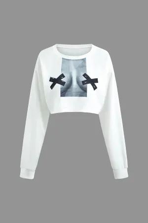 "Graphic" Long Sleeve Crop Top