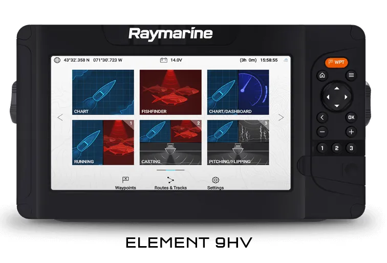 Raymarine Element 9HV GPS Chartplotter Sonar Sounder Fisherfinder Unit with HV100 Transducer and Navionics - E70534-05-AUS