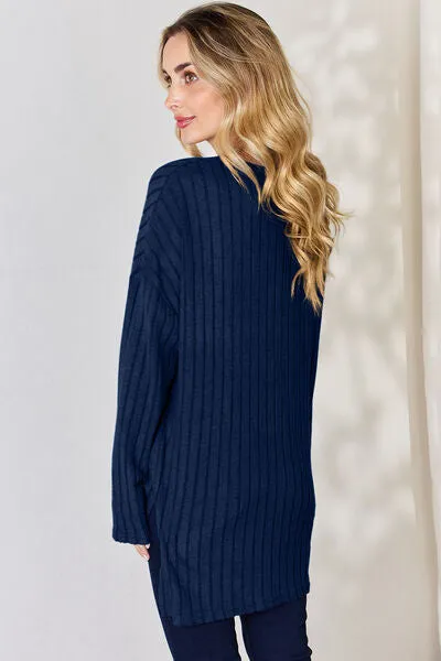 Ribbed Half Button High-Low Top- 5 Colors (Sky, Green, Pink, Red, Blue)