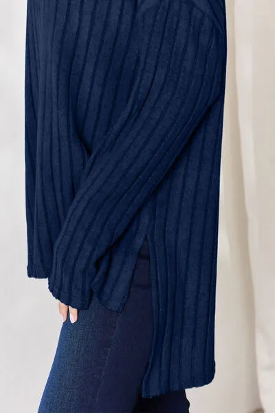 Ribbed Half Button High-Low Top- 5 Colors (Sky, Green, Pink, Red, Blue)