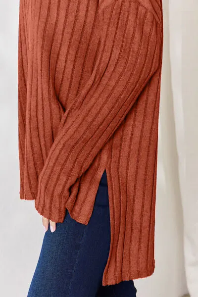Ribbed Half Button High-Low Top- 5 Colors (Sky, Green, Pink, Red, Blue)