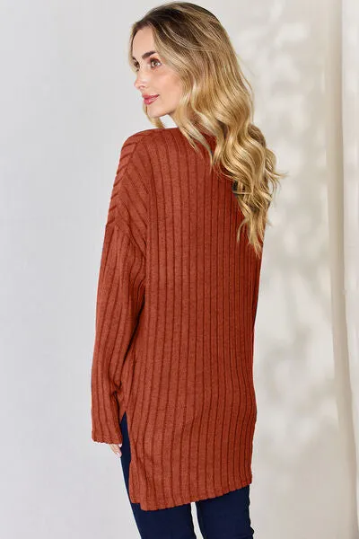Ribbed Half Button High-Low Top- 5 Colors (Sky, Green, Pink, Red, Blue)