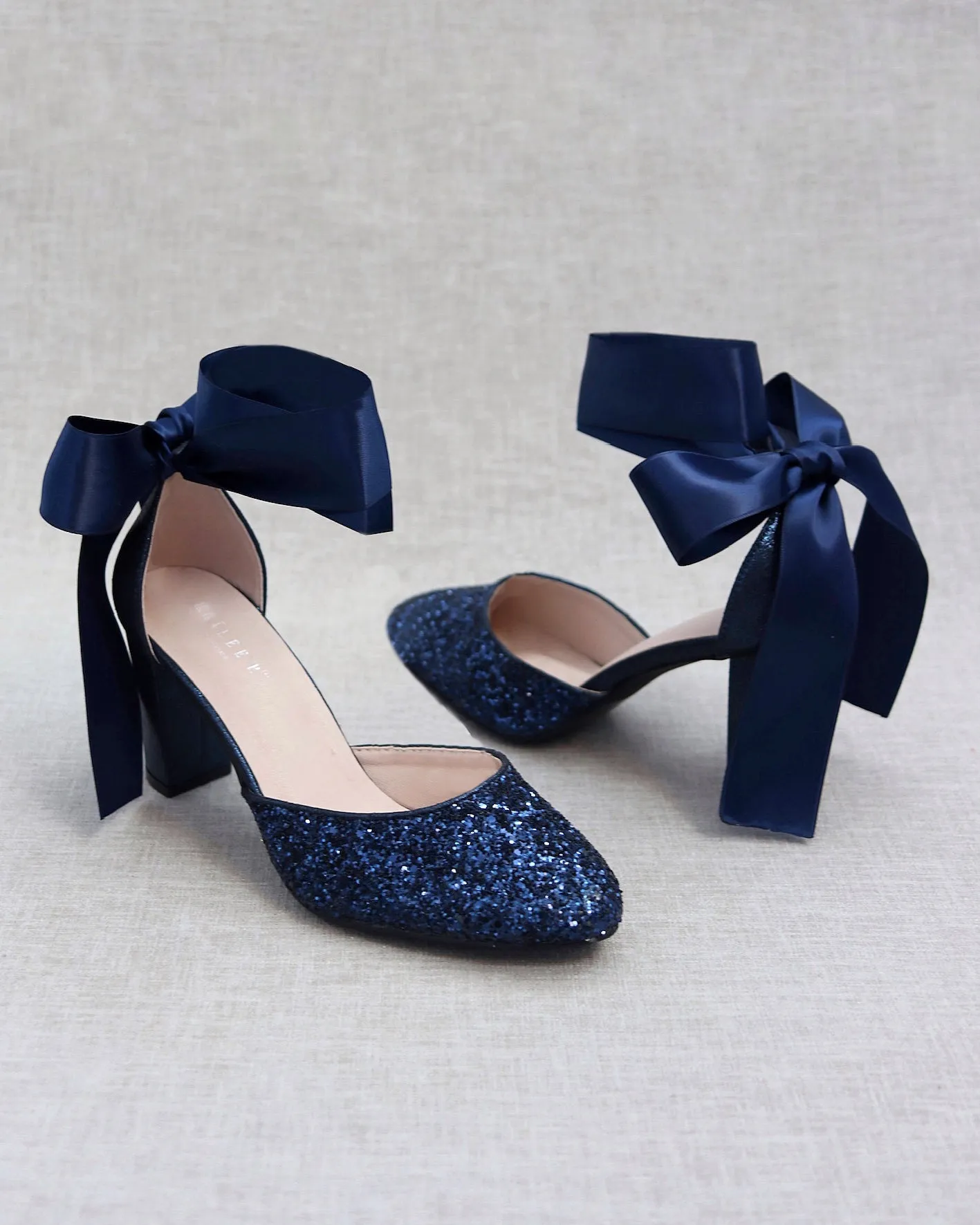Rock Glitter Block Heel with Wrapped Satin Tie