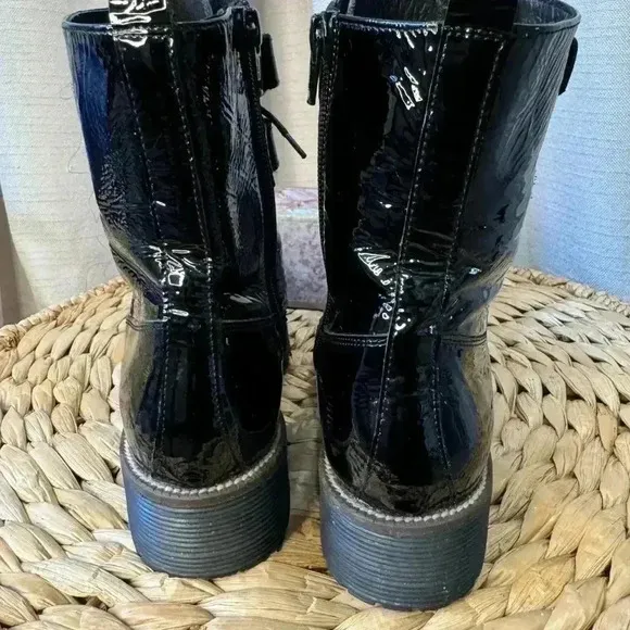 Shellys London Tyra Combat, Moto Boots Patent Leather Black Size 38