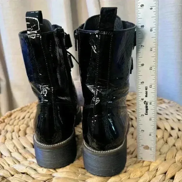 Shellys London Tyra Combat, Moto Boots Patent Leather Black Size 38