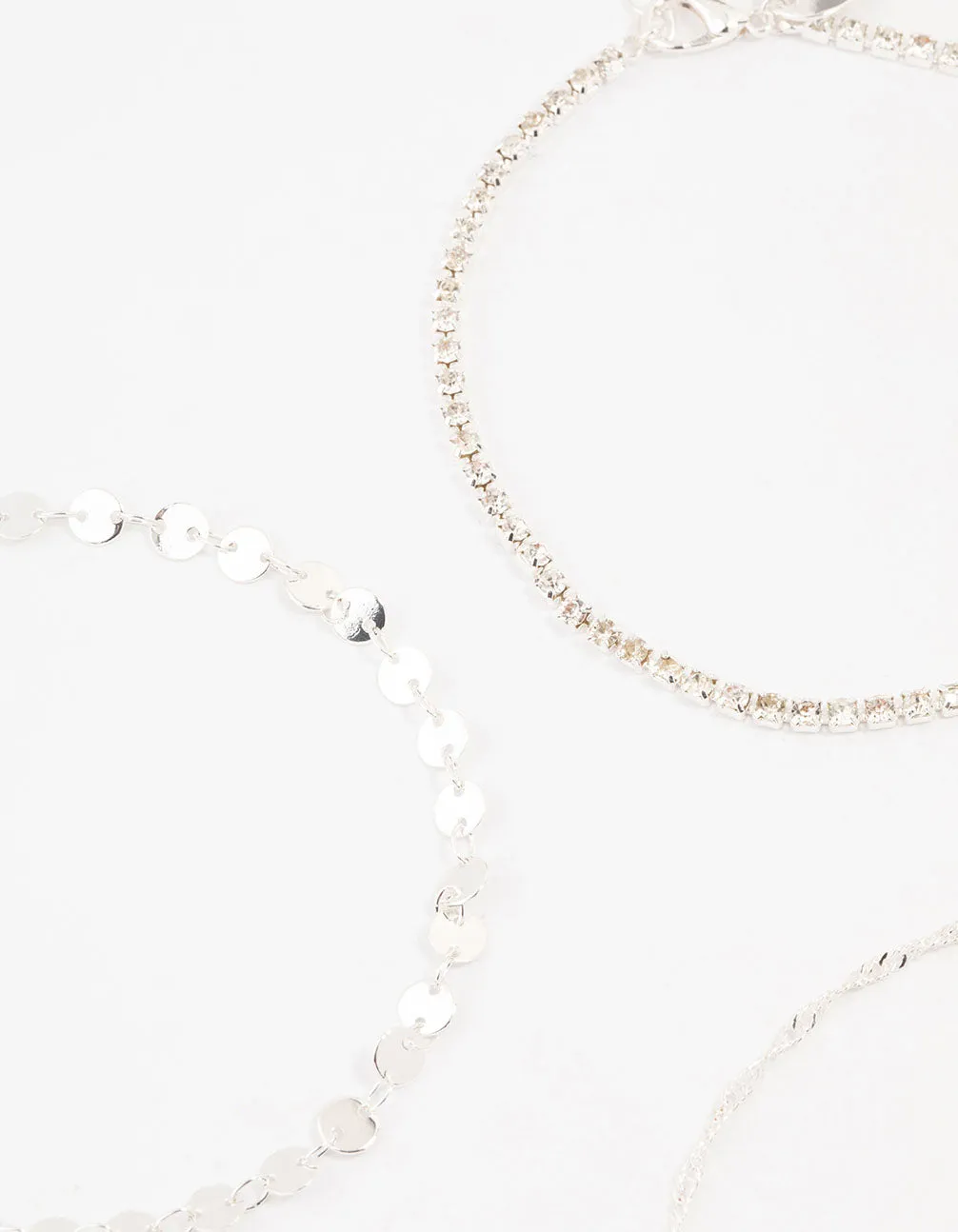 Silver Disc & Cupchain Anklets 3-Pack