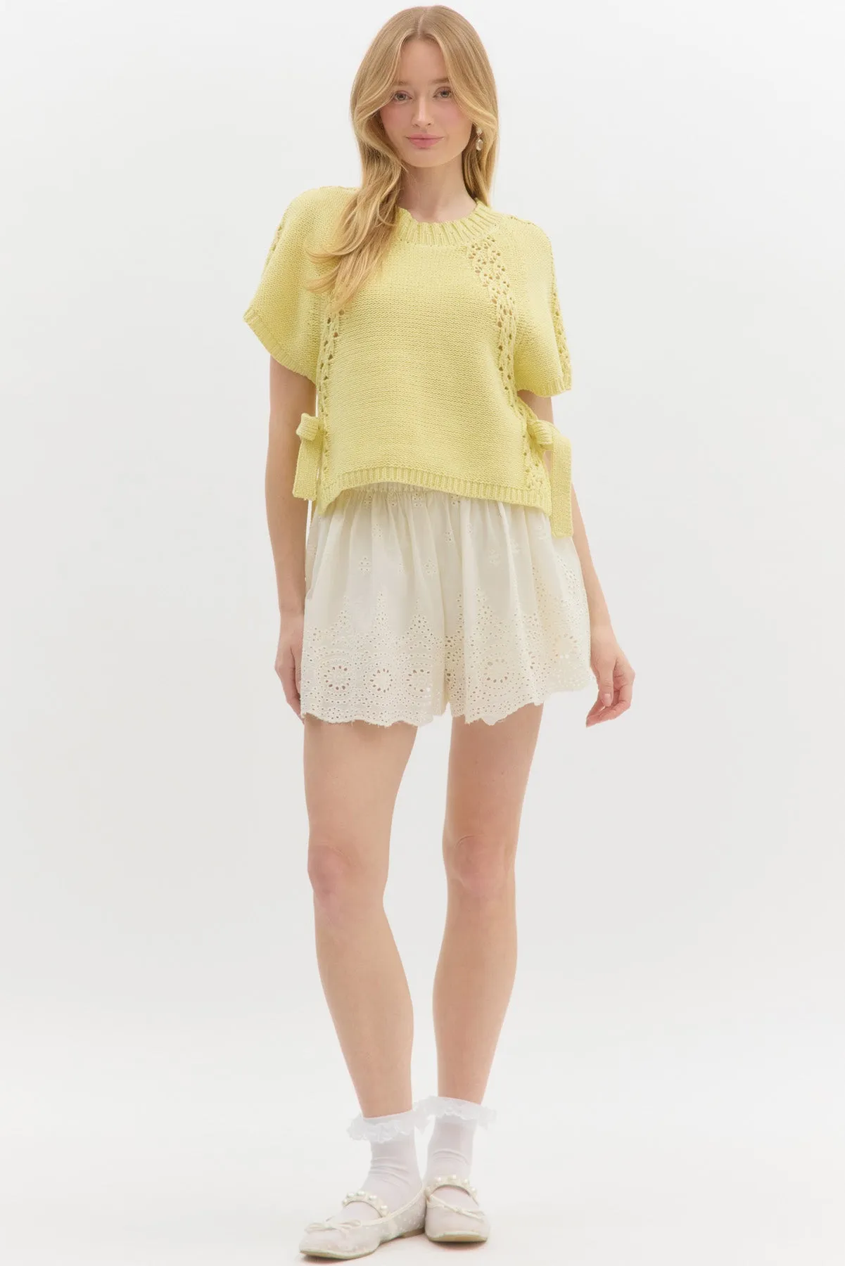 Solid Knit Short Sleeve Top - Lemon