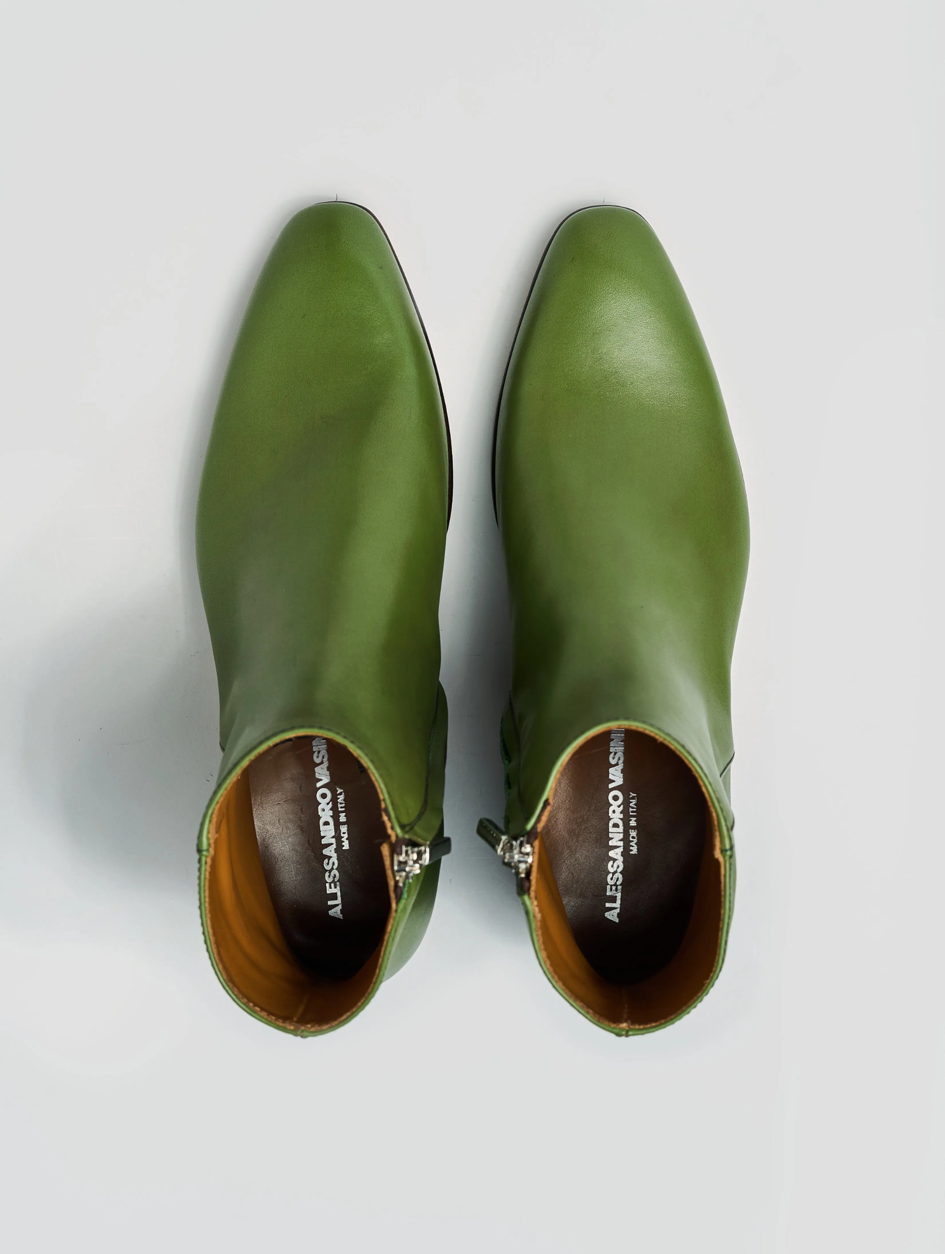 SONNY 40MM ANKLE BOOT IN VINTAGE GREEN CALFSKIN