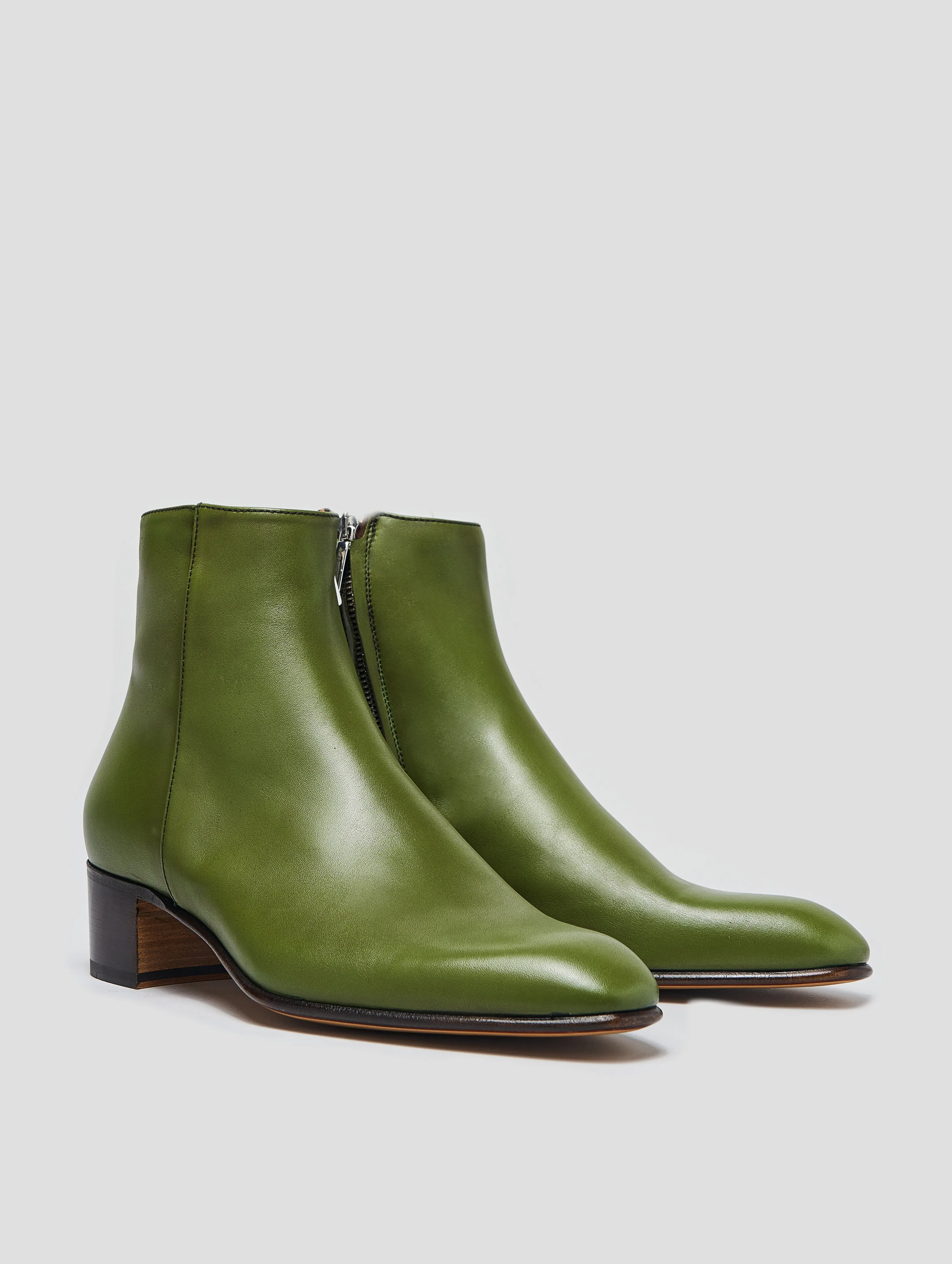 SONNY 40MM ANKLE BOOT IN VINTAGE GREEN CALFSKIN