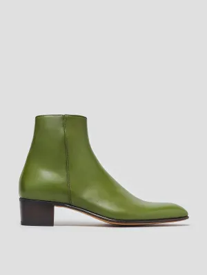 SONNY 40MM ANKLE BOOT IN VINTAGE GREEN CALFSKIN