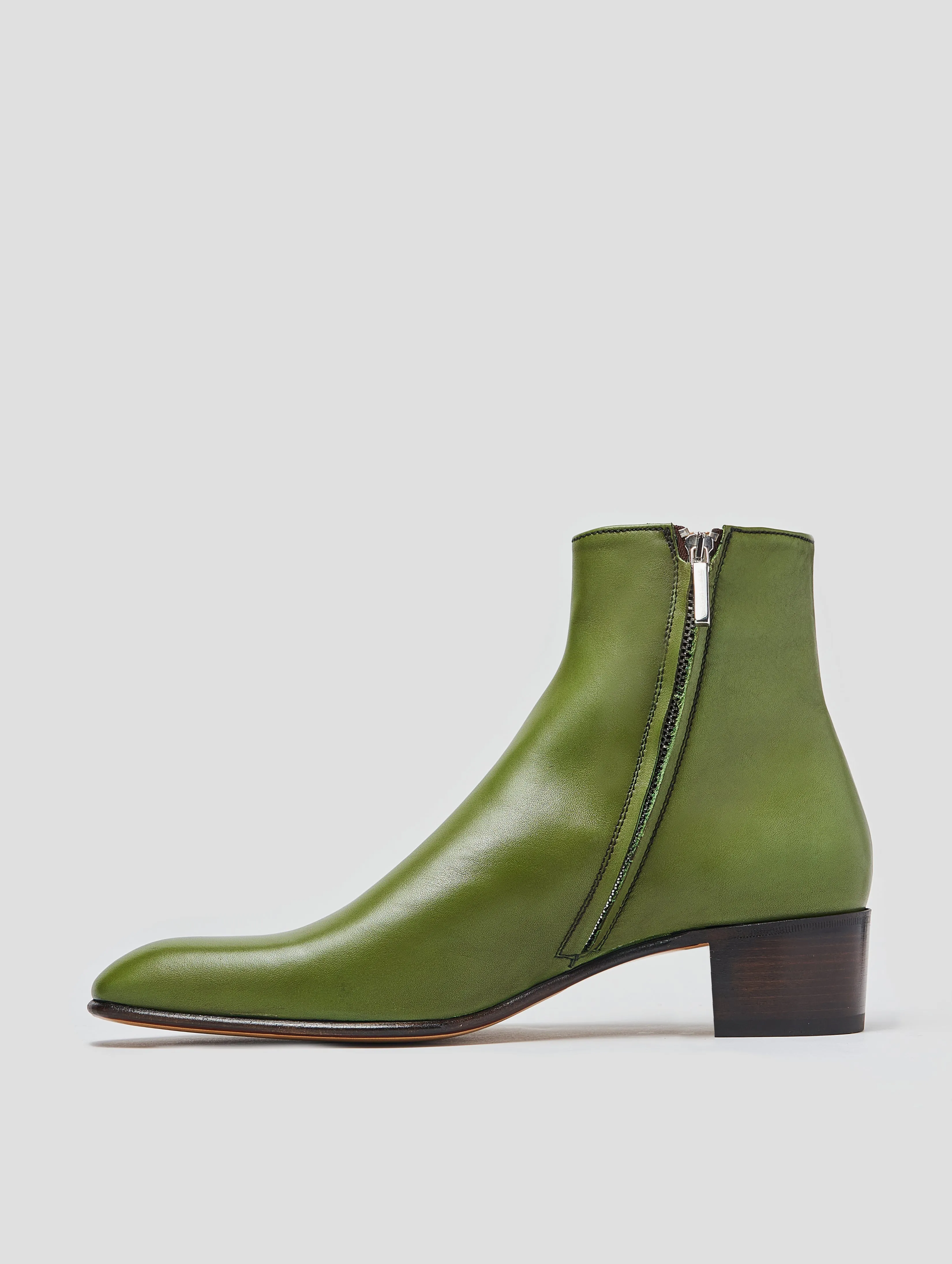 SONNY 40MM ANKLE BOOT IN VINTAGE GREEN CALFSKIN