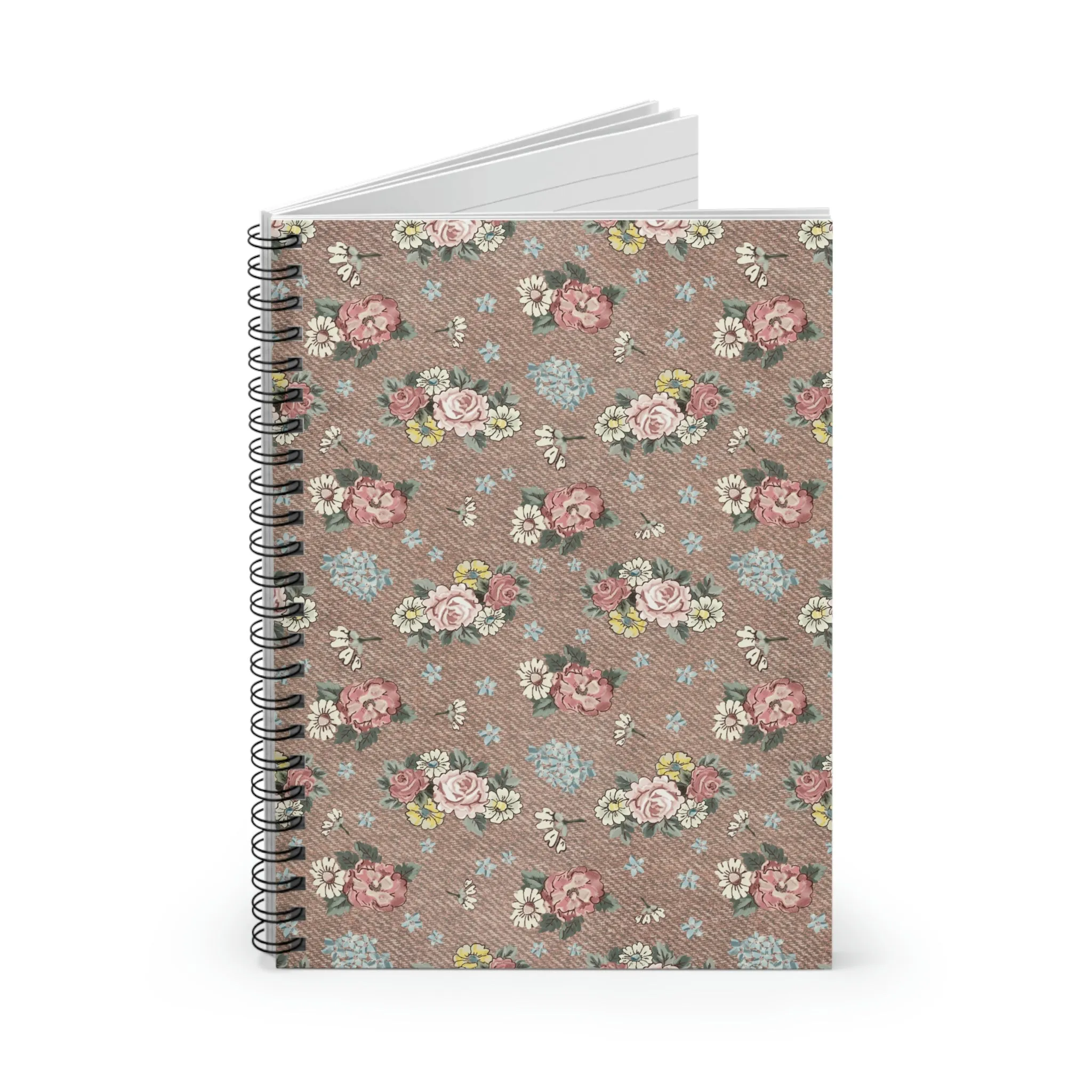 Spiral Notebook - Ruled Line / Burlap floral