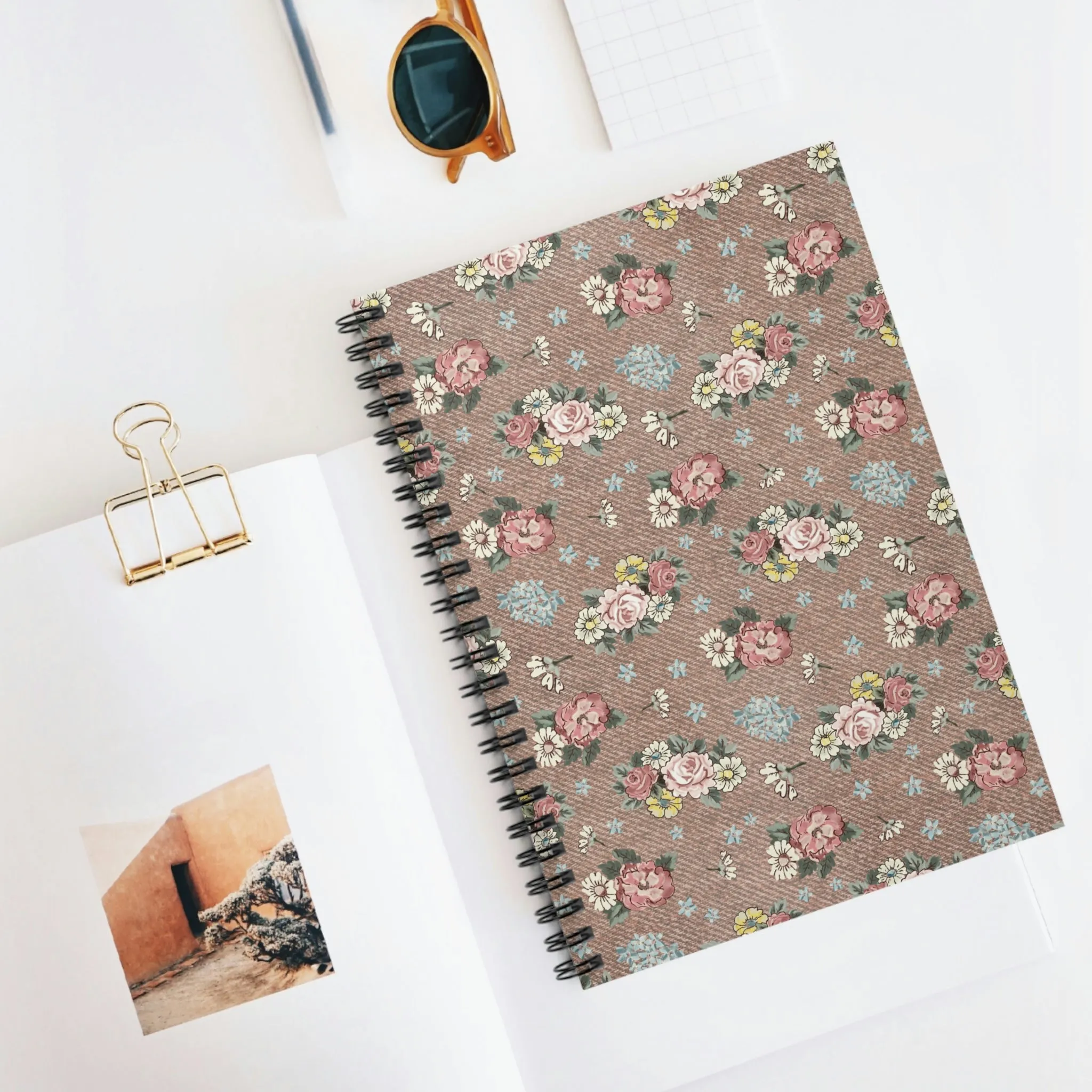 Spiral Notebook - Ruled Line / Burlap floral