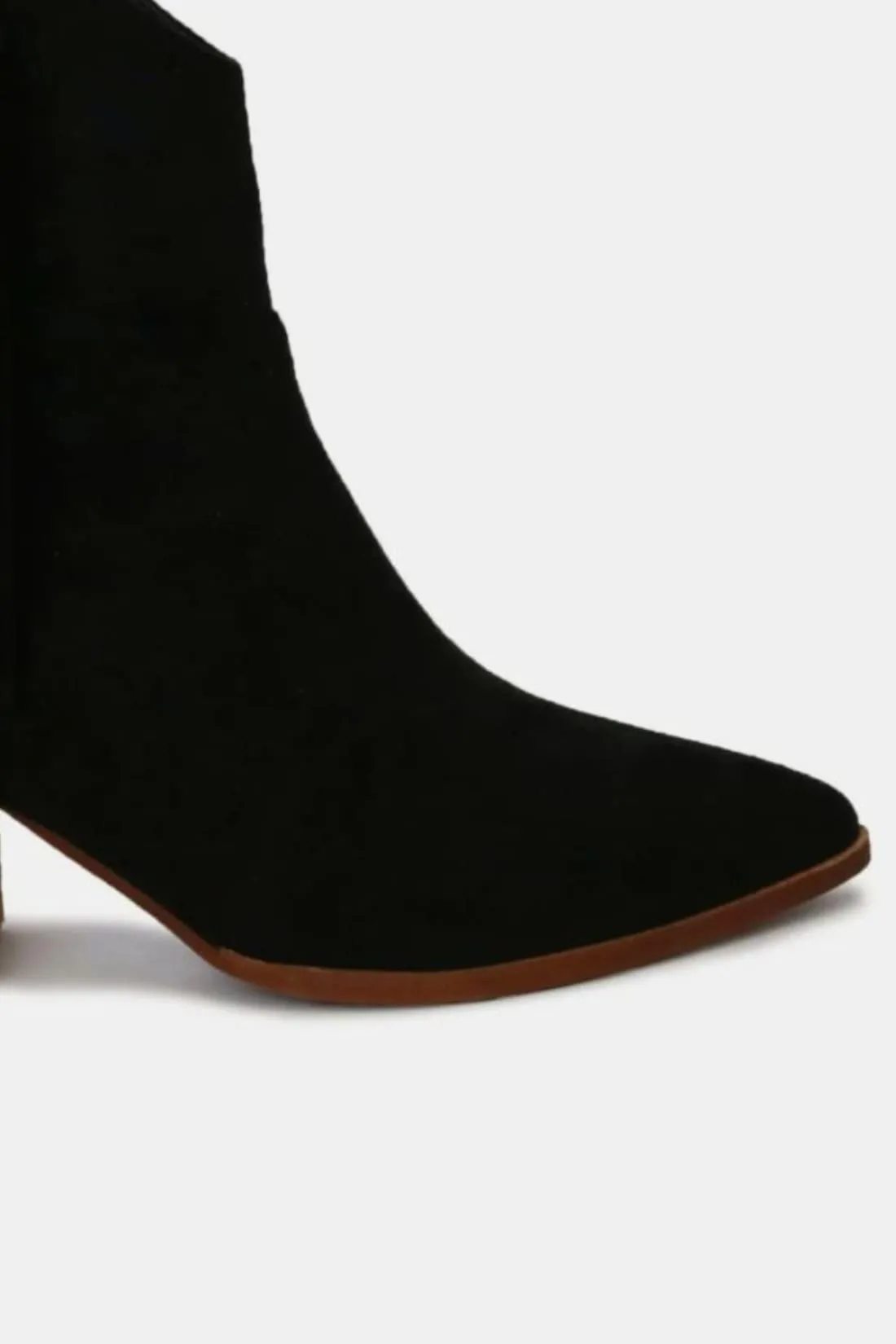 Suede Fringe Point Toe Ankle Boots in Black