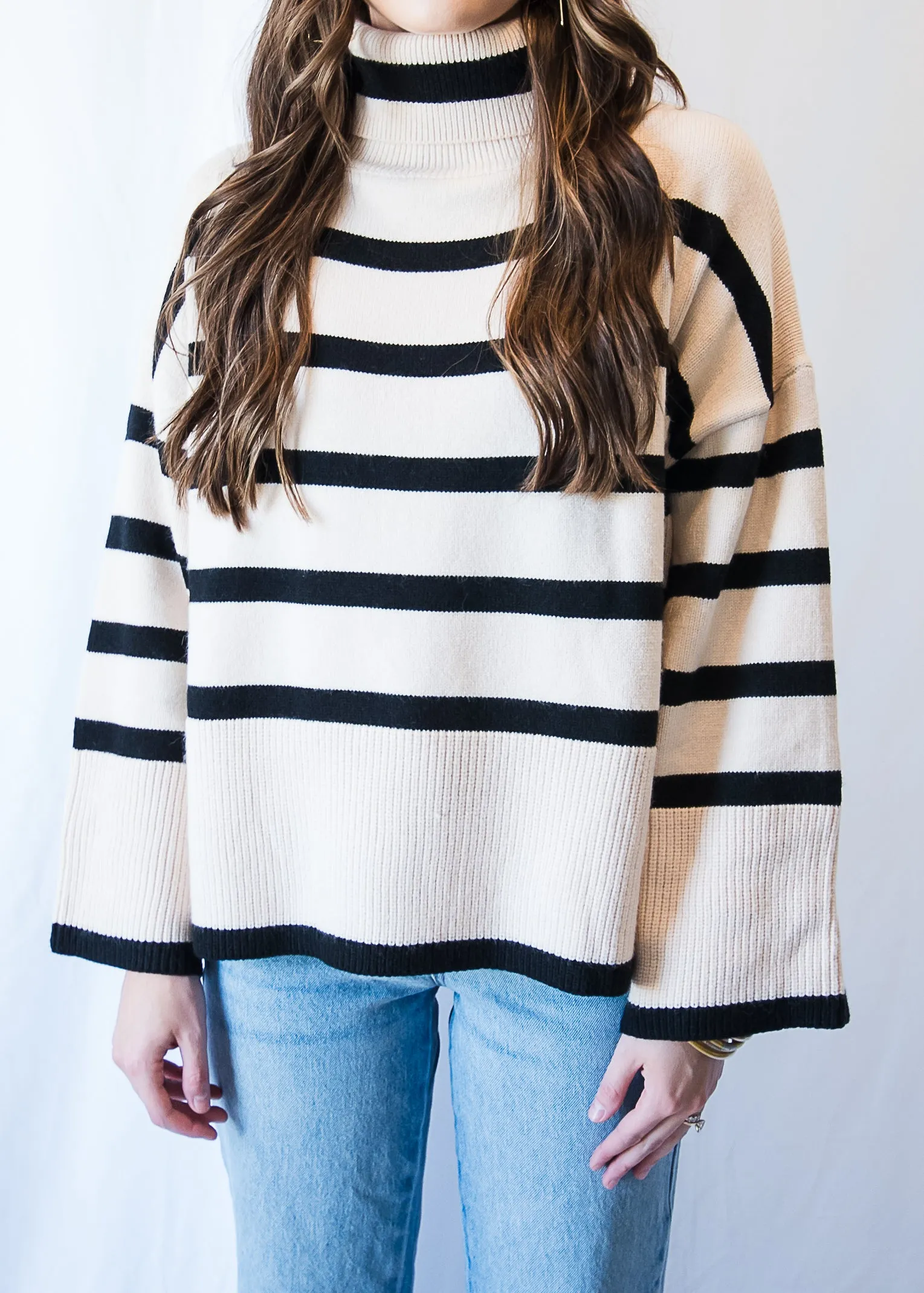 The Britton Striped Turtleneck- Natural