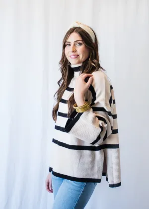 The Britton Striped Turtleneck- Natural