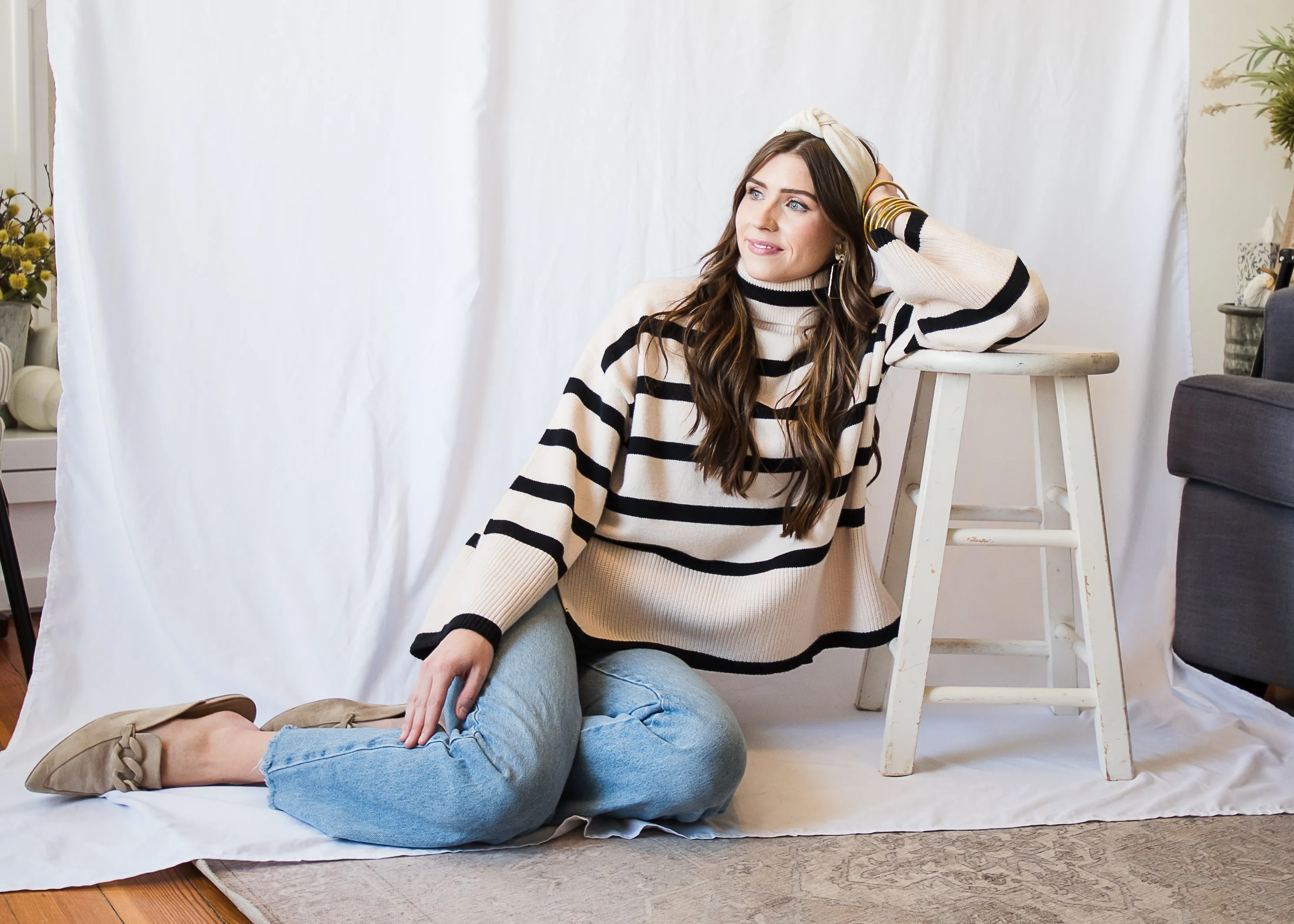 The Britton Striped Turtleneck- Natural