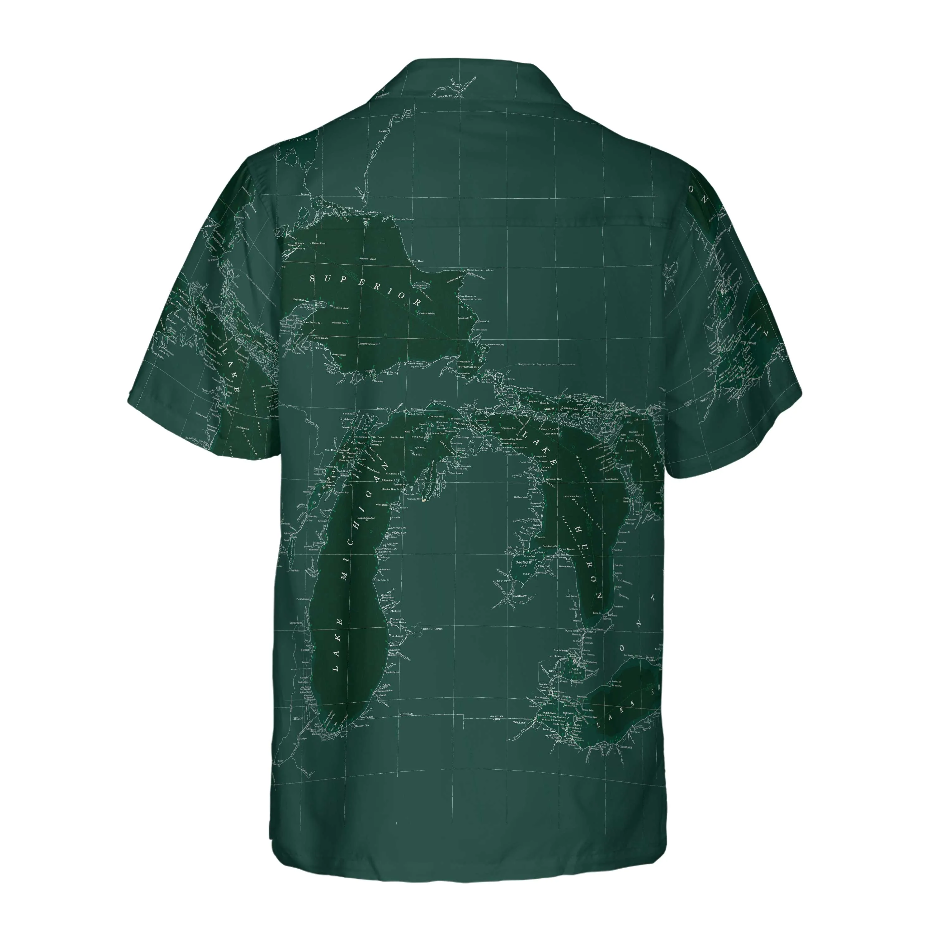 The Great Lakes Green and White Coconut Button Camp Shirt