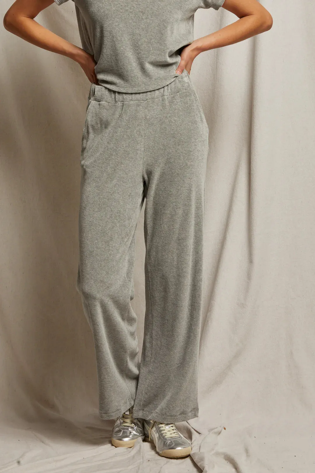 The Holly Velour Sweatpant in Heather Grey | Perfect White Tee