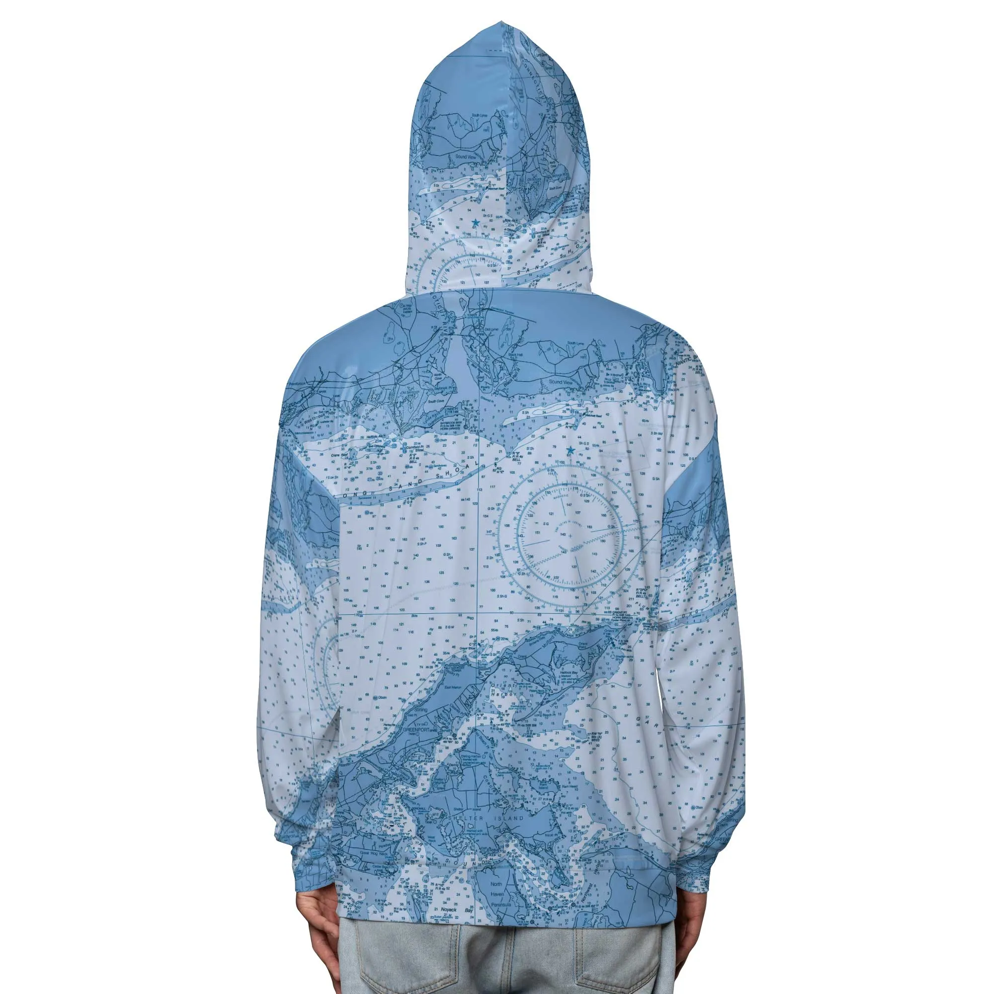 The Old Saybrook to Greenport Blues Hooded Performance Sports Shirt