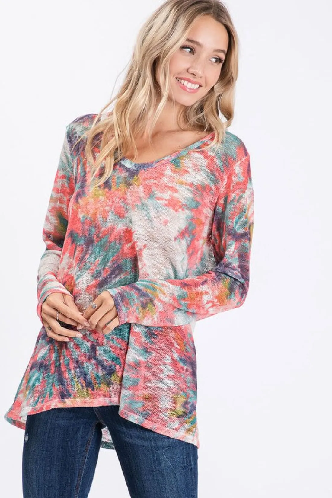 Tie Dye V-Neck Hacci Top
