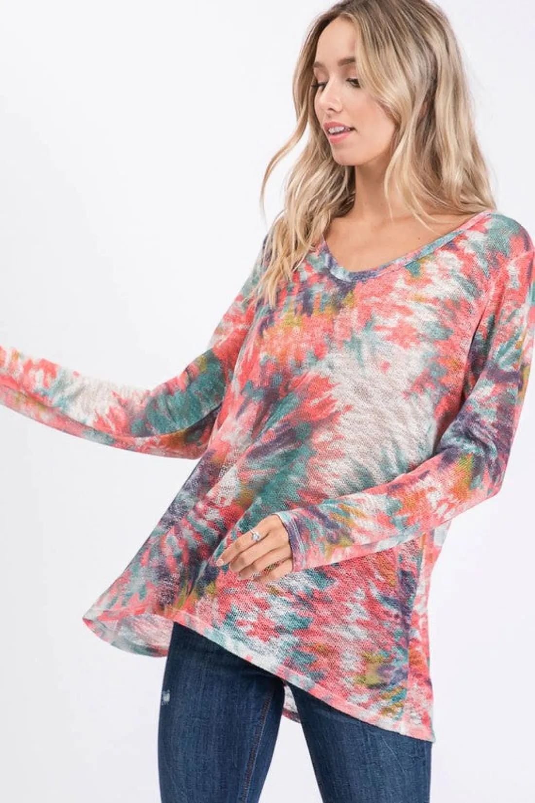 Tie Dye V-Neck Hacci Top