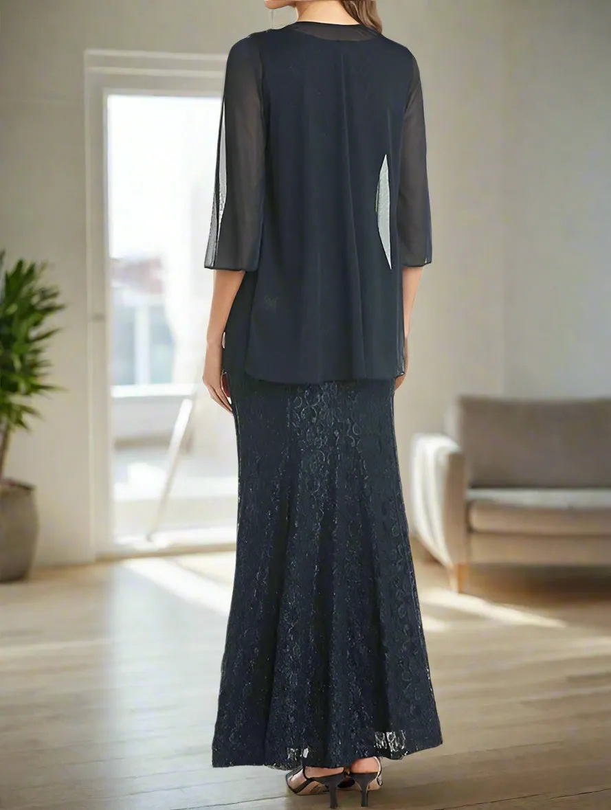 Two Piece Beading Ankle Length Chiffon Mother of the Bride Dress