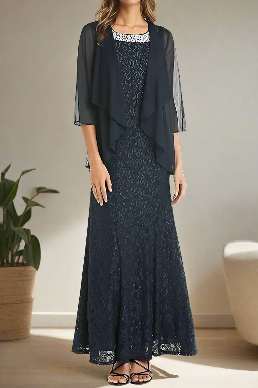 Two Piece Beading Ankle Length Chiffon Mother of the Bride Dress
