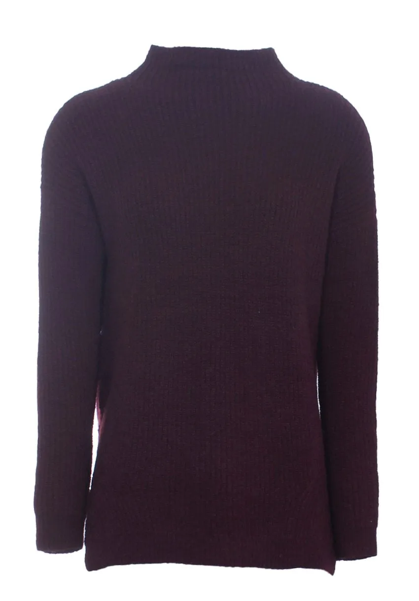 Wine High Neck Side Split Jumper