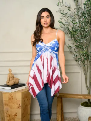 WOMEN'S SLEEVELESS TUNIC AMERICAN FLAG PRINT TOP