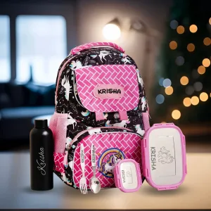 Your Gift Studio Pony Print Kids Backpack, Tiffin, Fork, Spoon & Bottle Customised Hamper